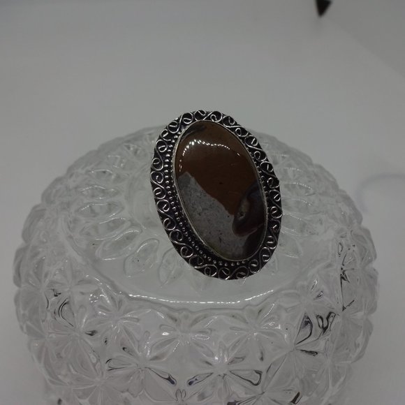 Natural "MOOKAIT JASPER' Handmade Sterling Ring Size 8.5 #386 - Picture 2 of 3